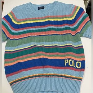 Ralph Lauren Polo Designer Striped Short Sleeve Sweater Women